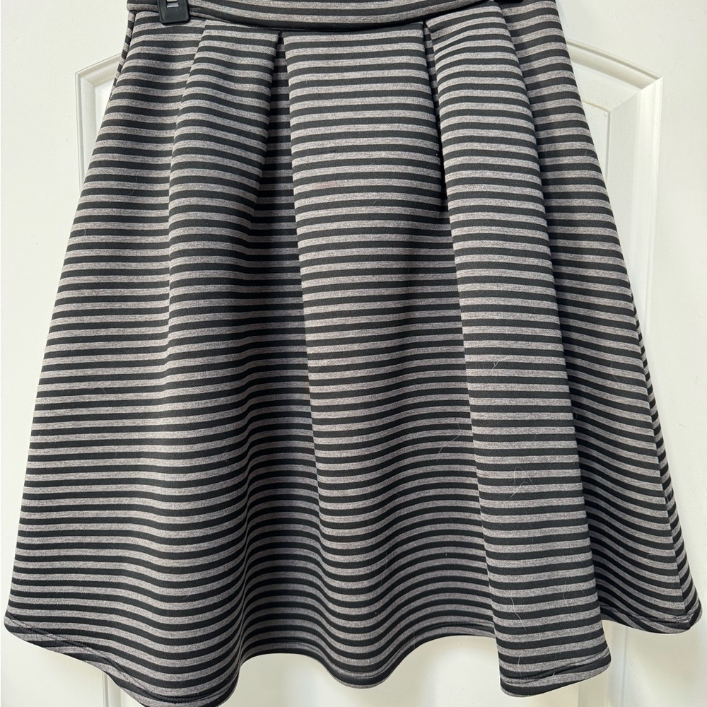 Potter's Pot Gray and Black A-Line Skirt Pleated Knee-Length